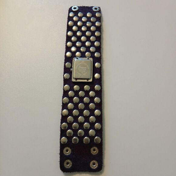 Geneva Platinum Purple Faux-Leather Wide Cuff Watch with Oversized Rhinestones